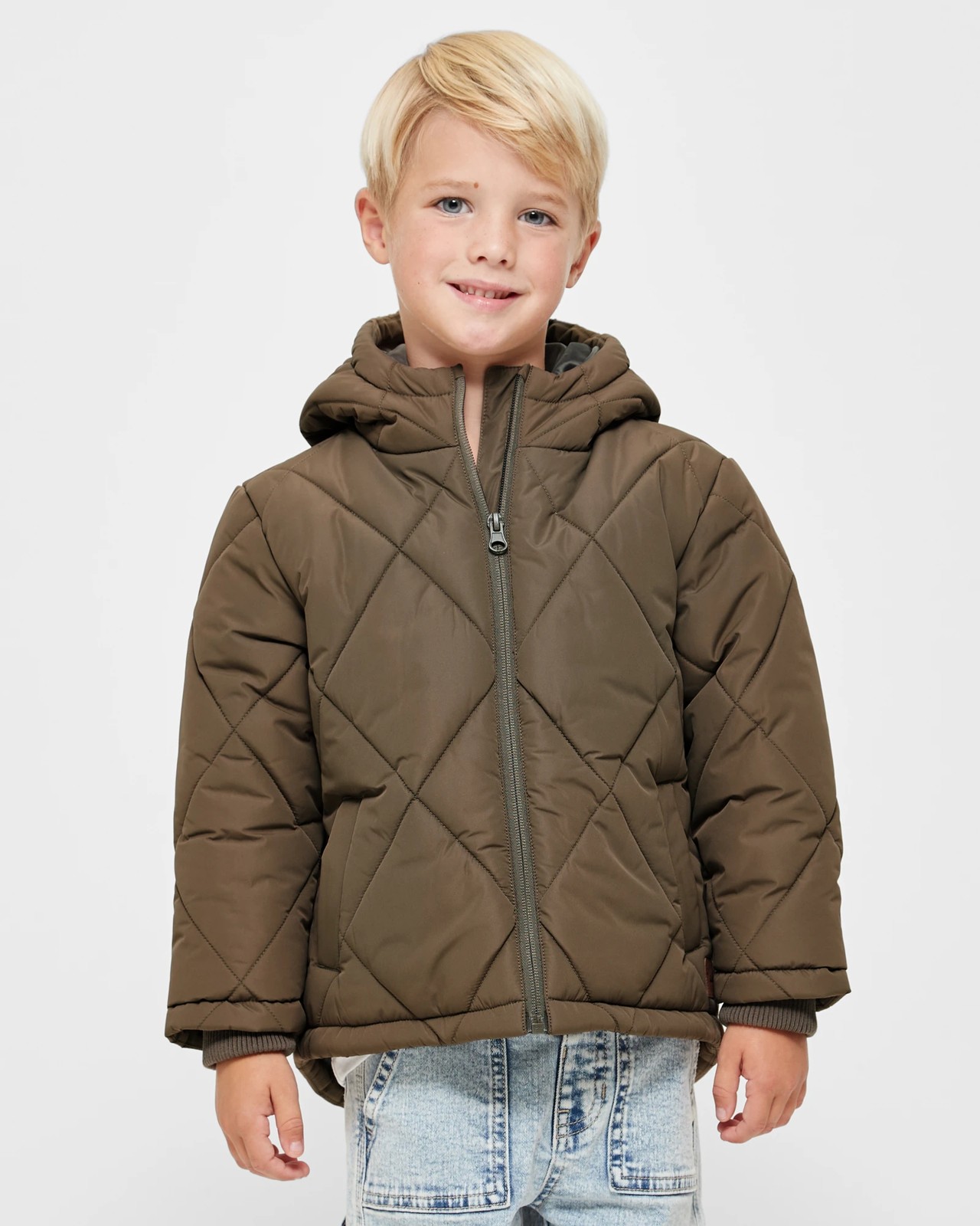 Diamond Stitched Puffer Hooded Jacket | Target Australia