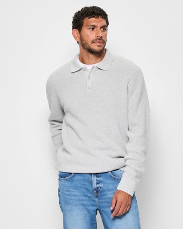 Australian Cotton Long Sleeve Knitted Polo Jumper