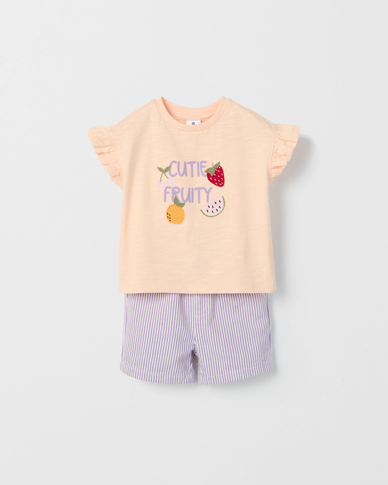 Baby Crochet Detail T-Shirt and Shorts 2 Piece Set - Pale Peach 3 of 5