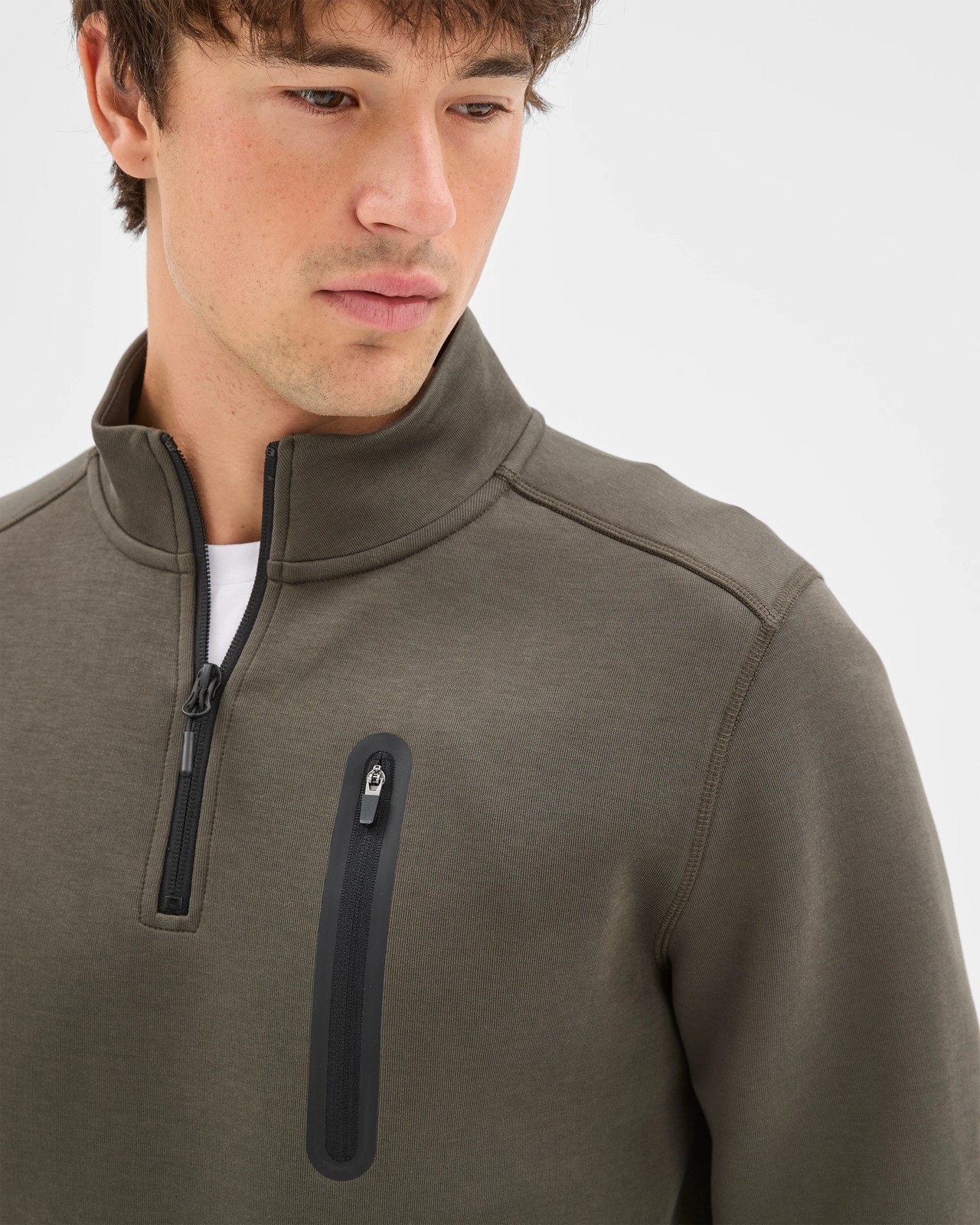 Active Australian Cotton Blend Tech Quarter Zip Jumper - Khaki 5 of 6
