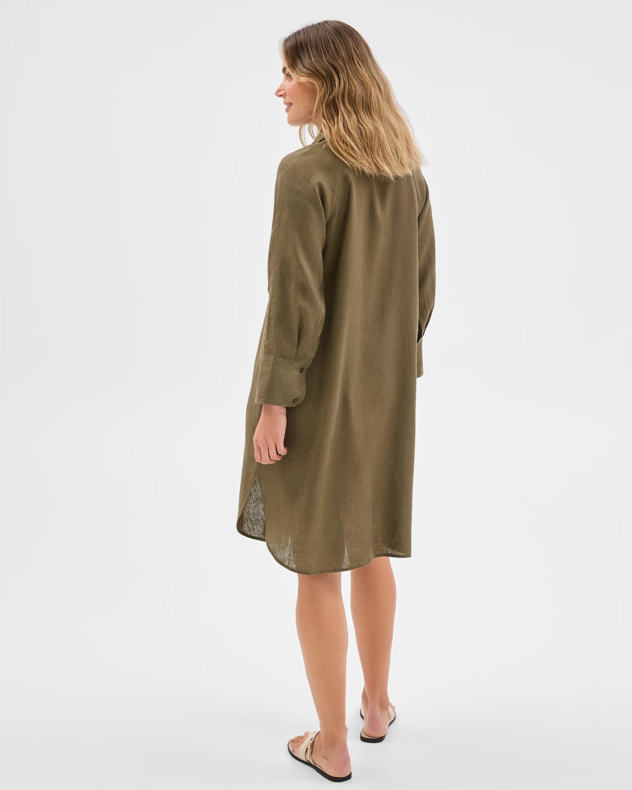 European Linen 3/4 Sleeve Midi Shirt Dress - Dusty Moss 6 of 6
