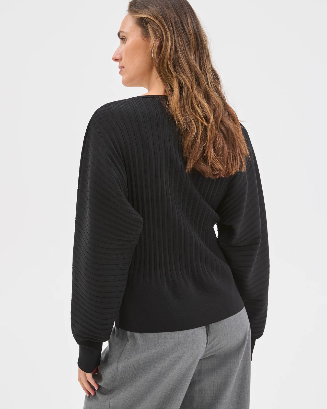 Preview Long Dolman Sleeve Crepe Knit Jumper - Black 6 of 6