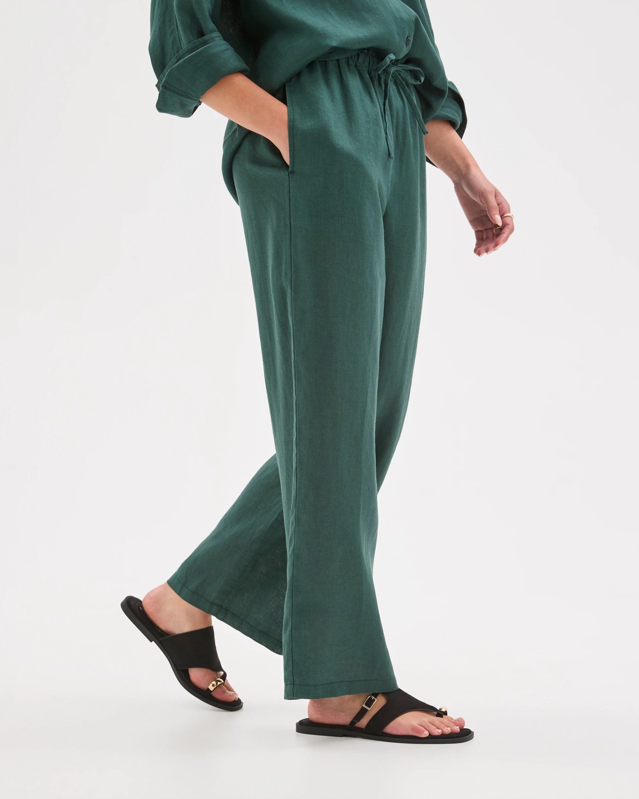 Petites European Linen Straight Leg Pants - Deep Green 5 of 5