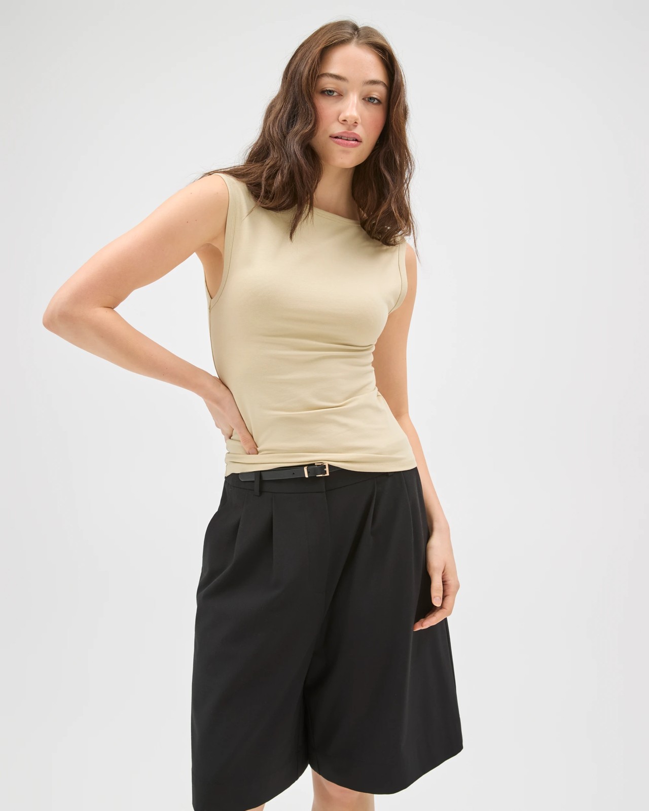 Lily Loves Australian Cotton Blend Scoop Back Tank Top - Green Tea 4 of 5