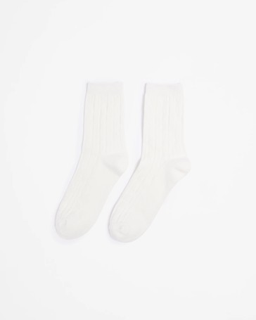 Australian Cotton Blend Embossed Cable Knit 3/4 Crew Socks