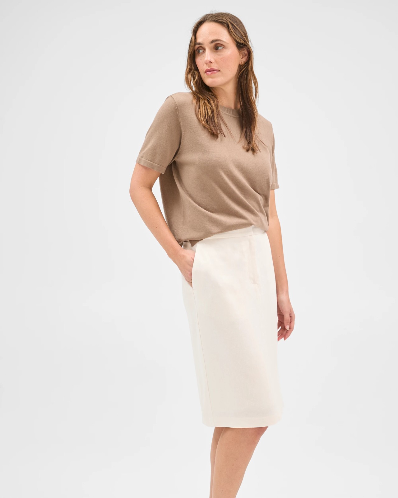 Preview Linen Blend Tailored Pencil Skirt - Cloud Dancer 4 of 5