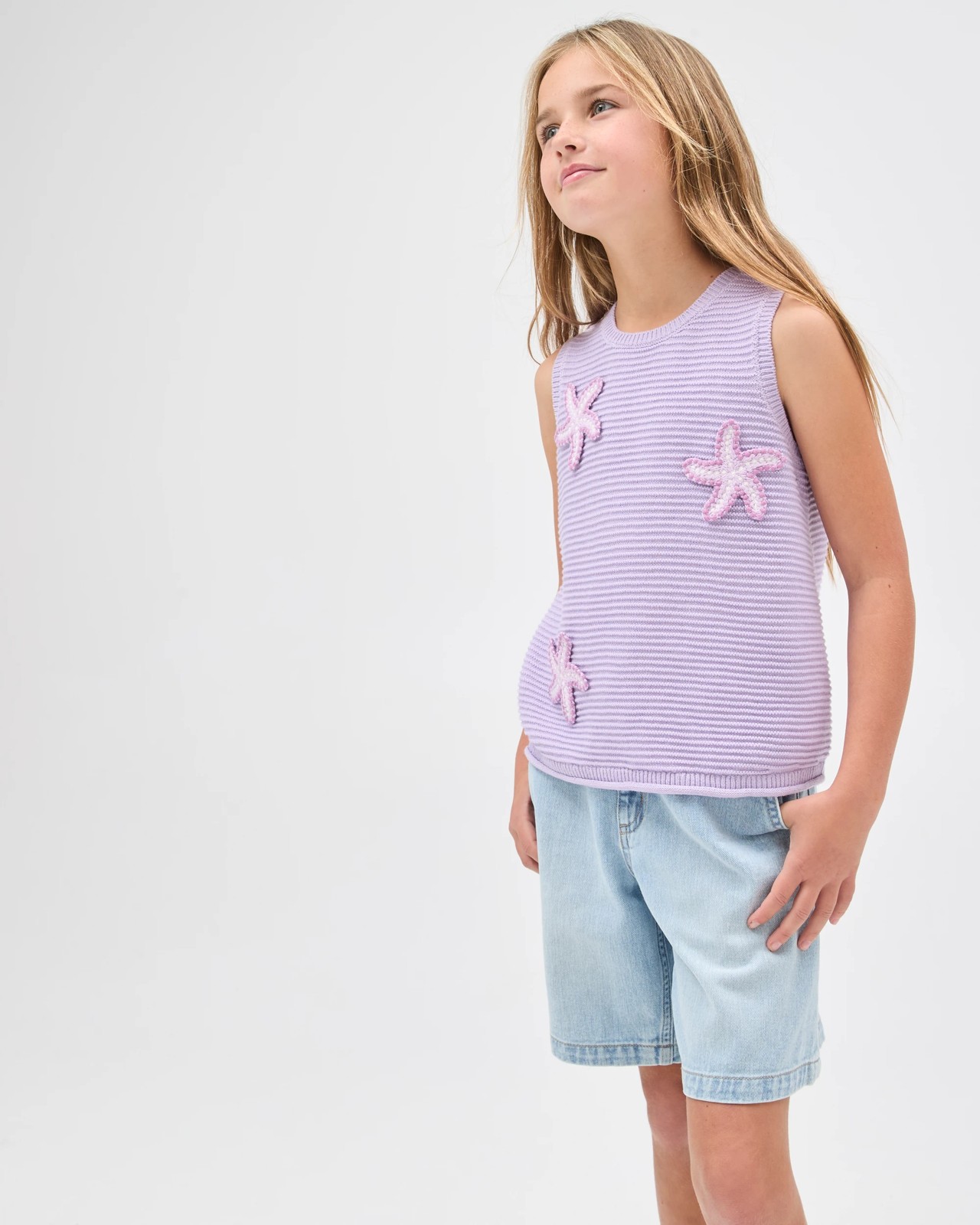 Australian Cotton Crochet Knit Tank Top - Lilac Star 2 of 6