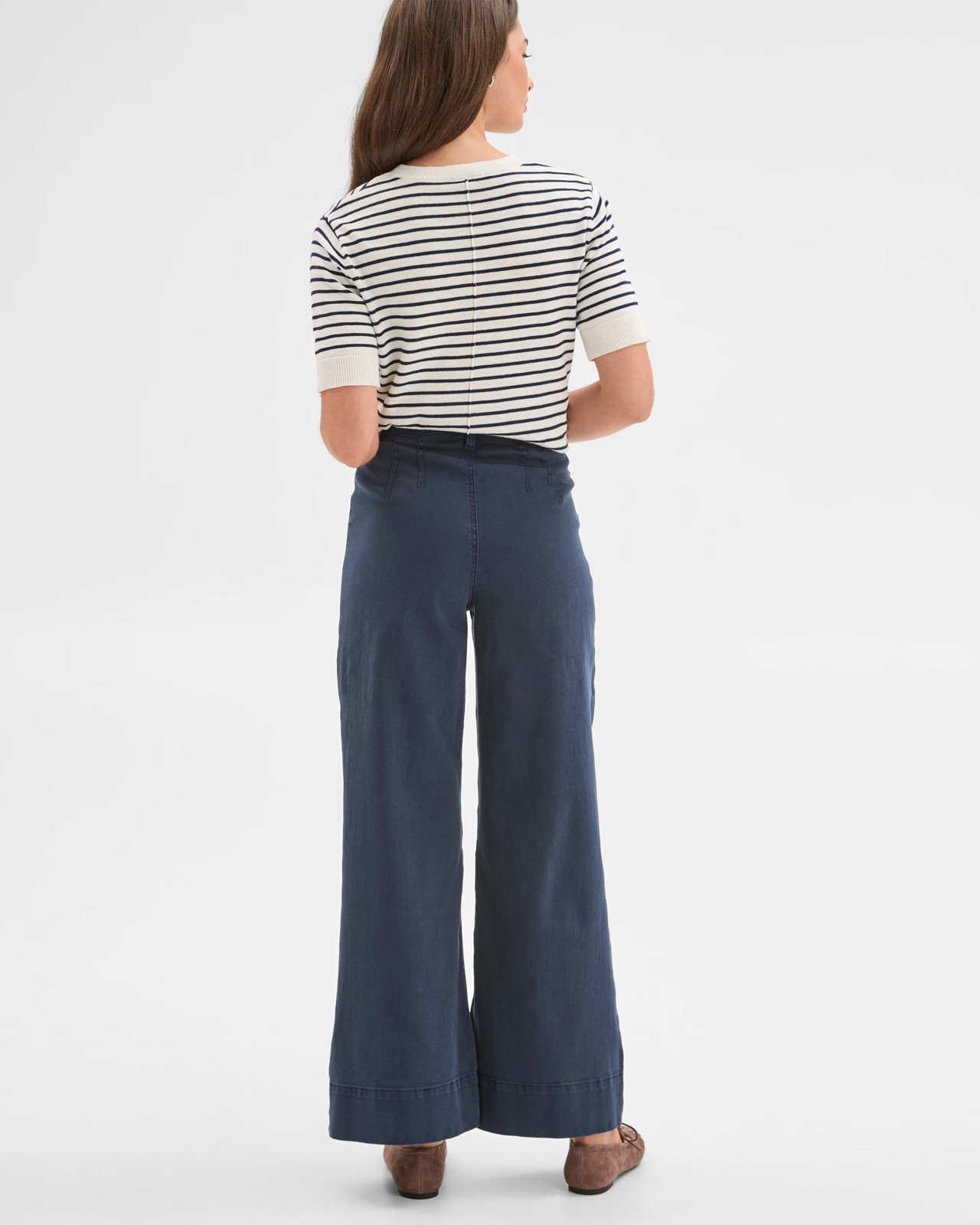 Petites Australian Cotton Blend Stretch Twill Wide Leg Pants - Navy Blazer 6 of 6