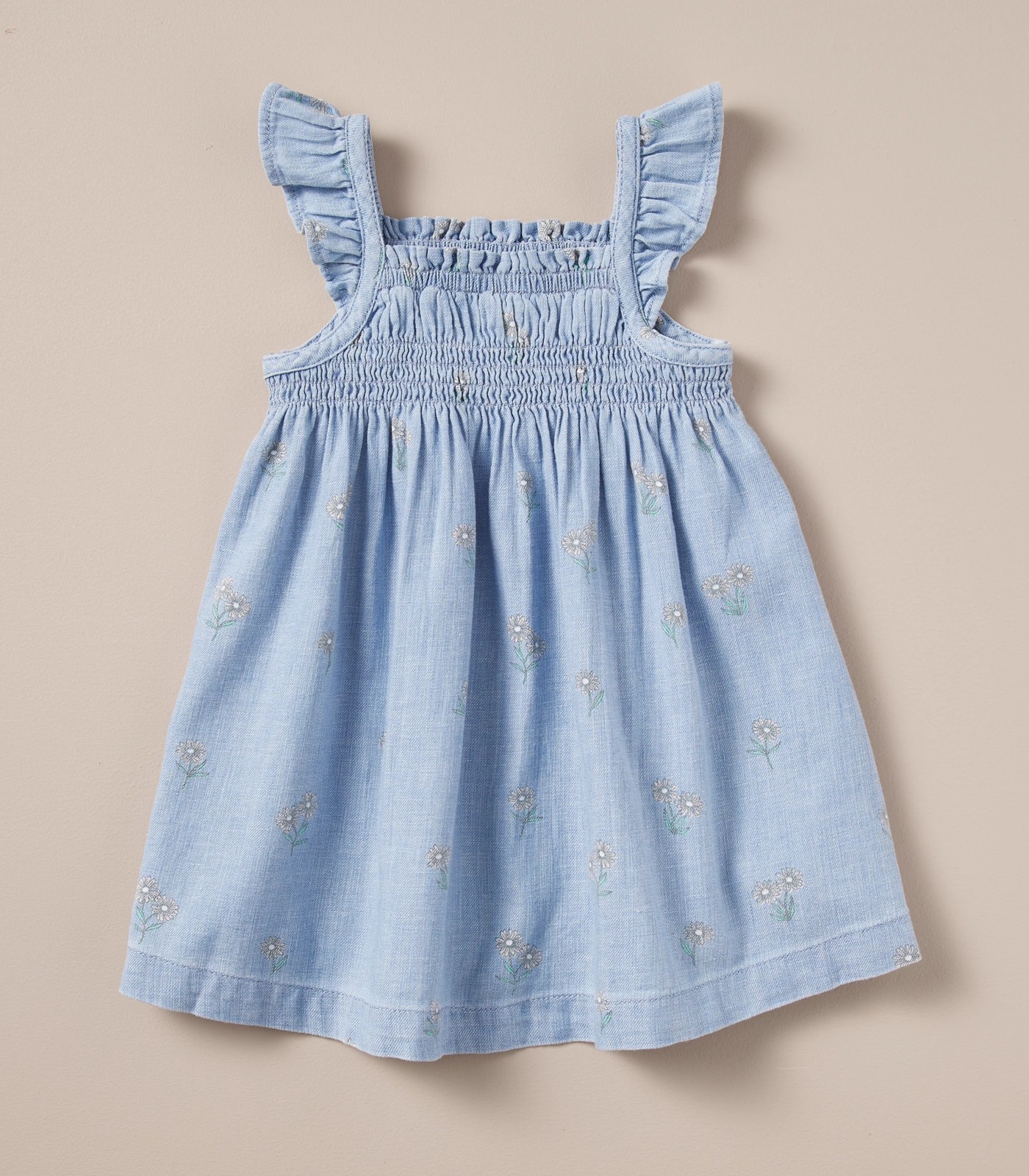 Baby Linen Blend Floral Chambray Dress 2 of 6