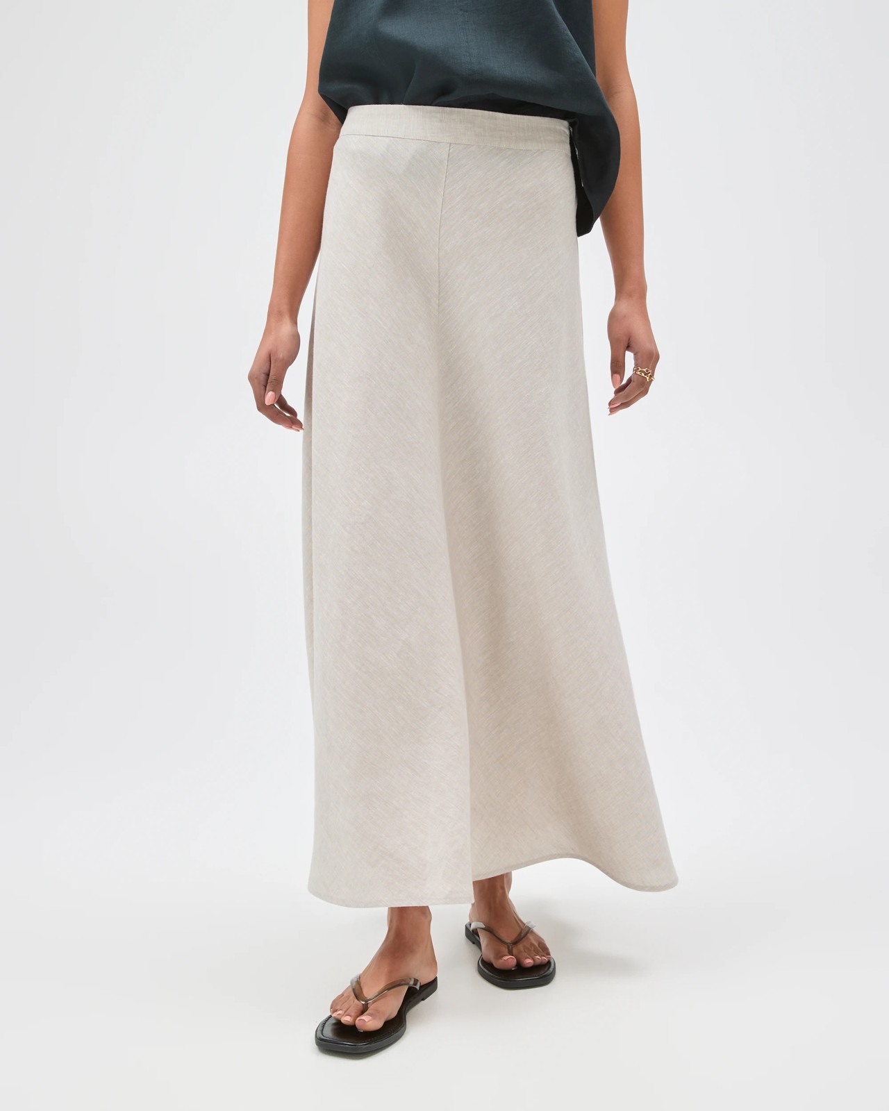 European Linen Seam Detail Midi Skirt - Flax 5 of 5