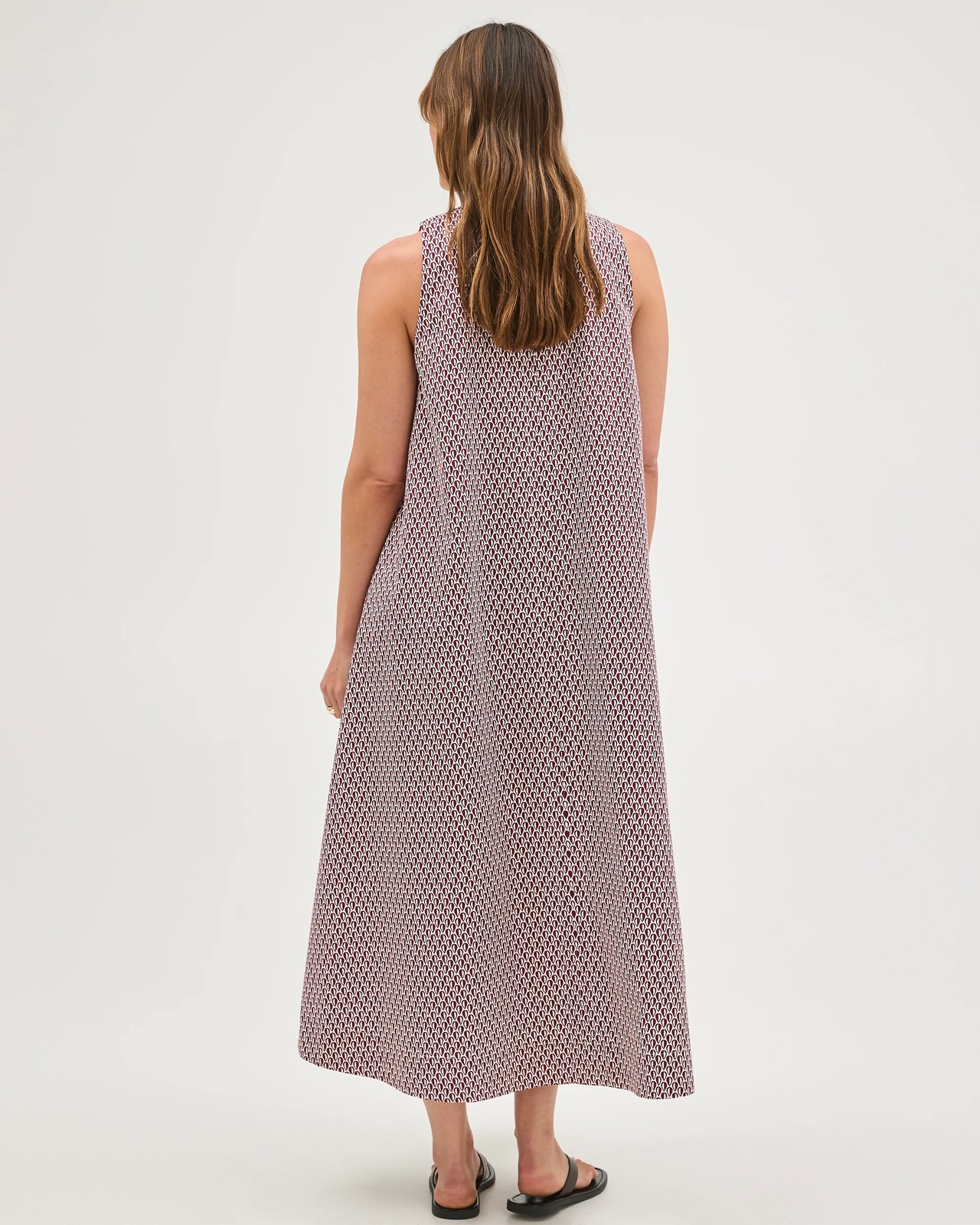 Preview Australian Cotton Sleeveless Sateen Maxi Dress - Sangria Geo 6 of 6