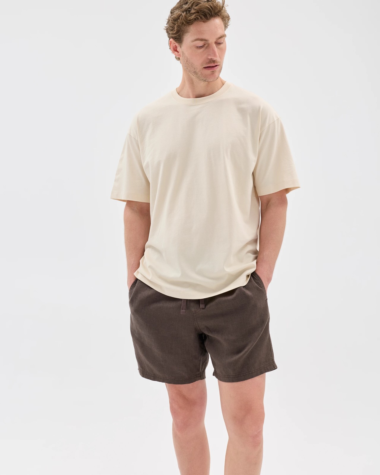 European Linen Elastic Waistband Shorts - Chocolate 3 of 5