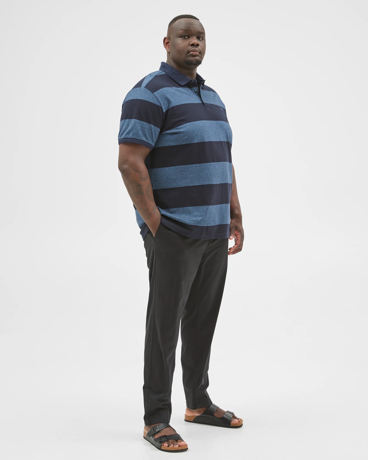 Plus Size Australian Cotton Block Stripe Polo Top - Navy 4 of 6