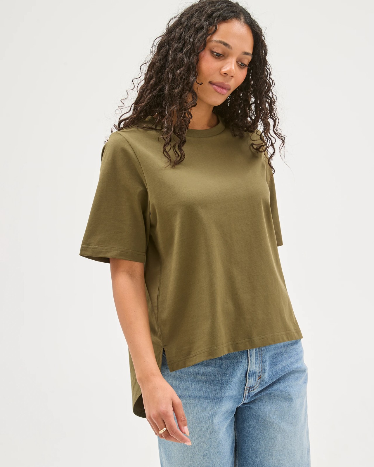 Australian Cotton Boxy Fit Woven Back T-Shirt - Dusty Moss 4 of 6