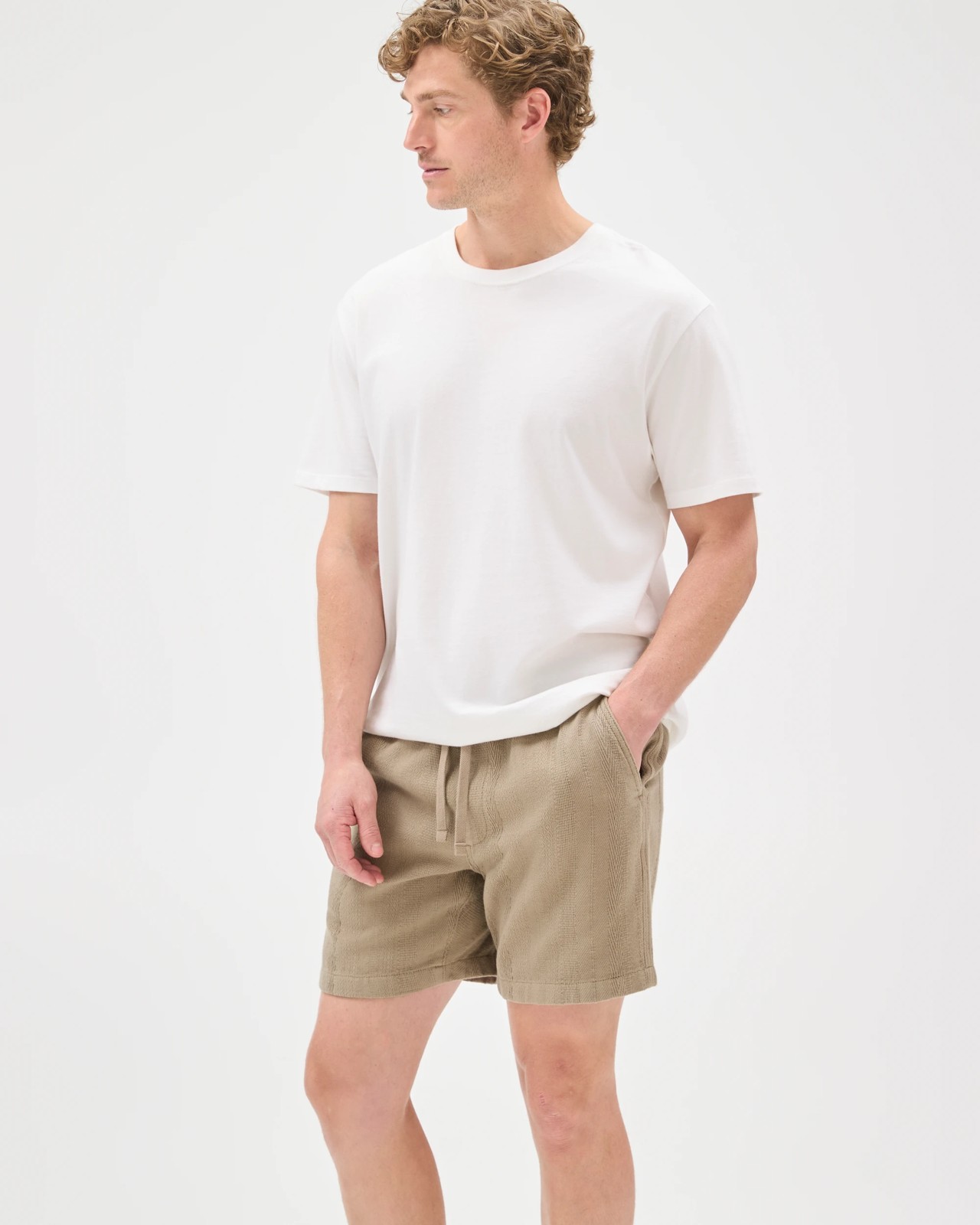 Australian Cotton Textured Stripe Shorts - Mushroom 4 of 6