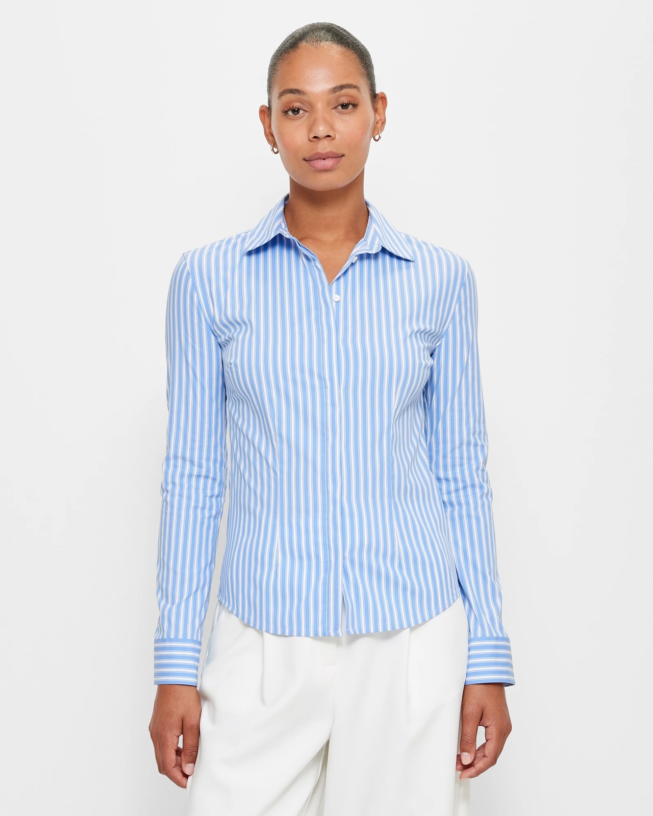 Long Sleeve Fitted Shirt - Preview - Blue / White Stripe | Target Australia