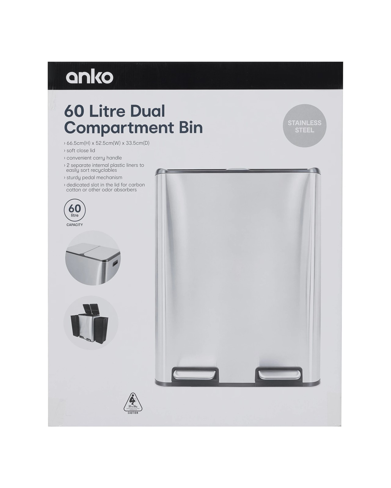 Anko 60L Dual Compartment Bin - Silver 5 of 5