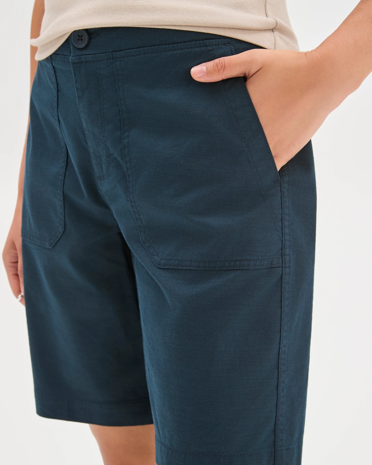 Australian Cotton Blend Rib Waist Shorts - Deep Ocean 5 of 5