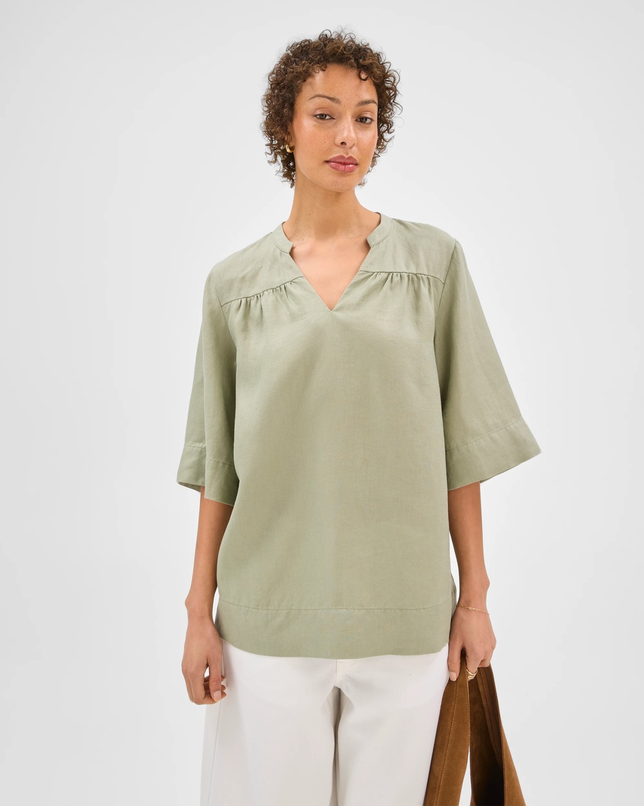 European Linen V-Front Tunic Top - Soft Sage 2 of 6