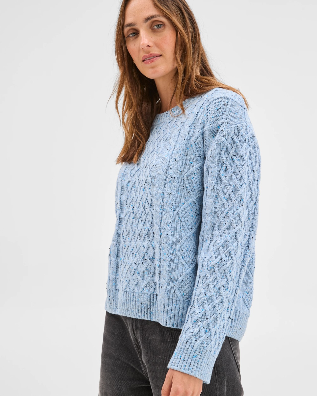 Australian Cotton Blend Cable Knit Sweater - Cornflower 3 of 5
