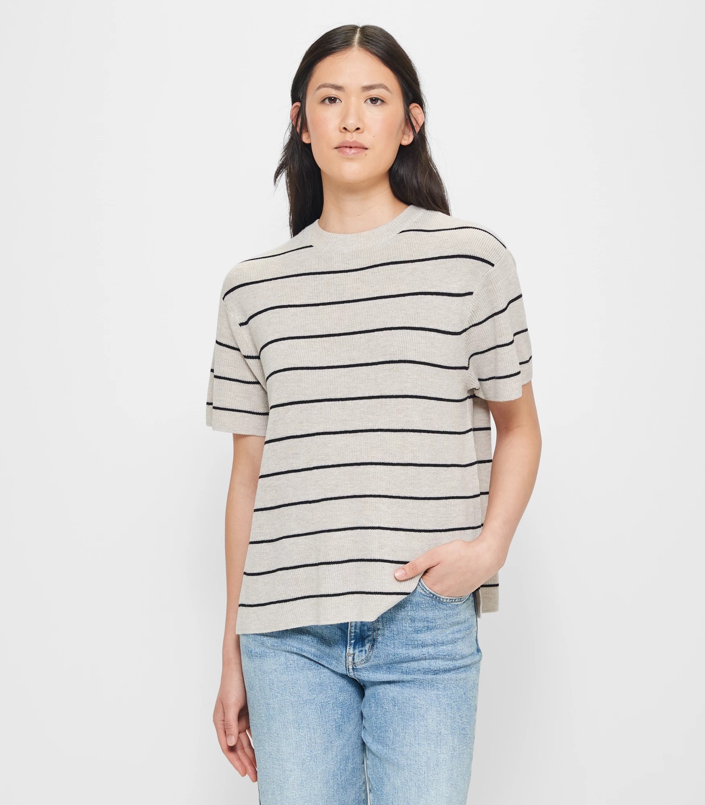 Lounge Knit T-Shirt - Oatmeal/ Black Stripe | Target Australia