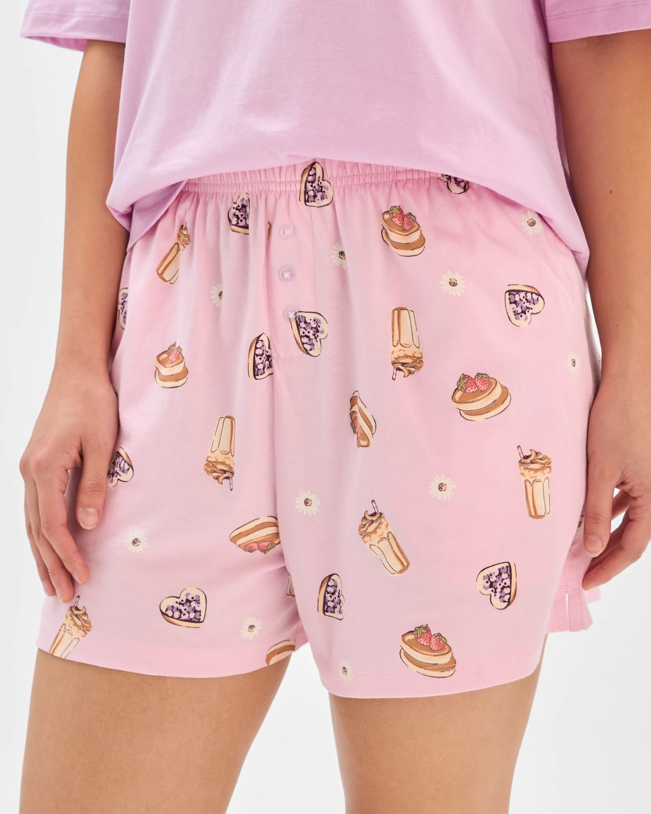 Australian Cotton Sleep Shorts - Coffee Print Pink 5 of 6