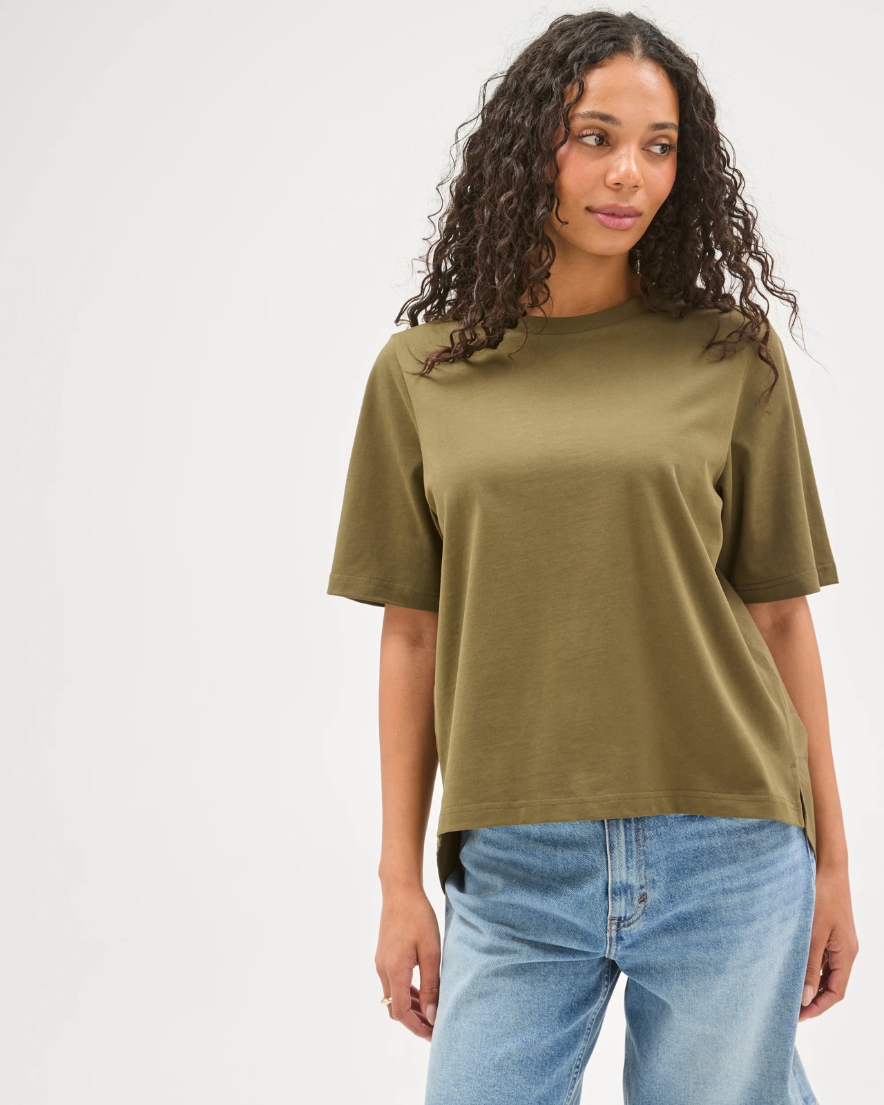 Australian Cotton Boxy Fit Woven Back T-Shirt - Dusty Moss 3 of 6