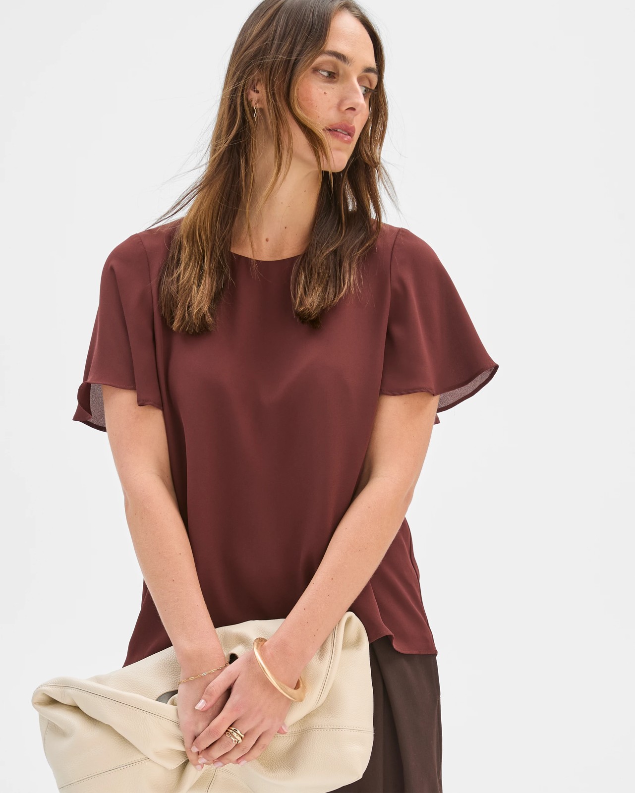 Preview Ella Crew Neck Blouse - Bitter Chocolate 3 of 5