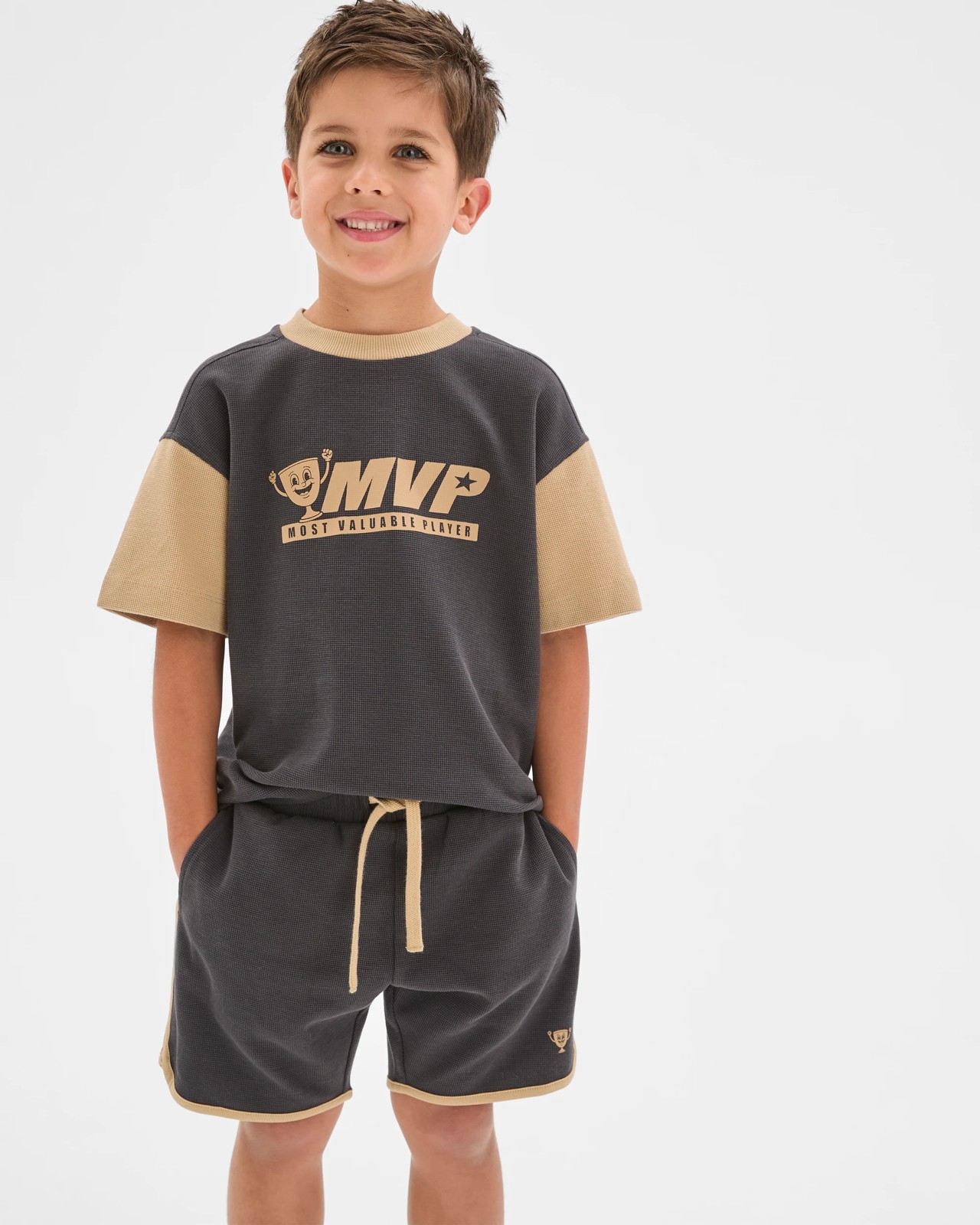 Australian Cotton Textured T-Shirt and Shorts 2 Piece Set - Phantom 2 of 5