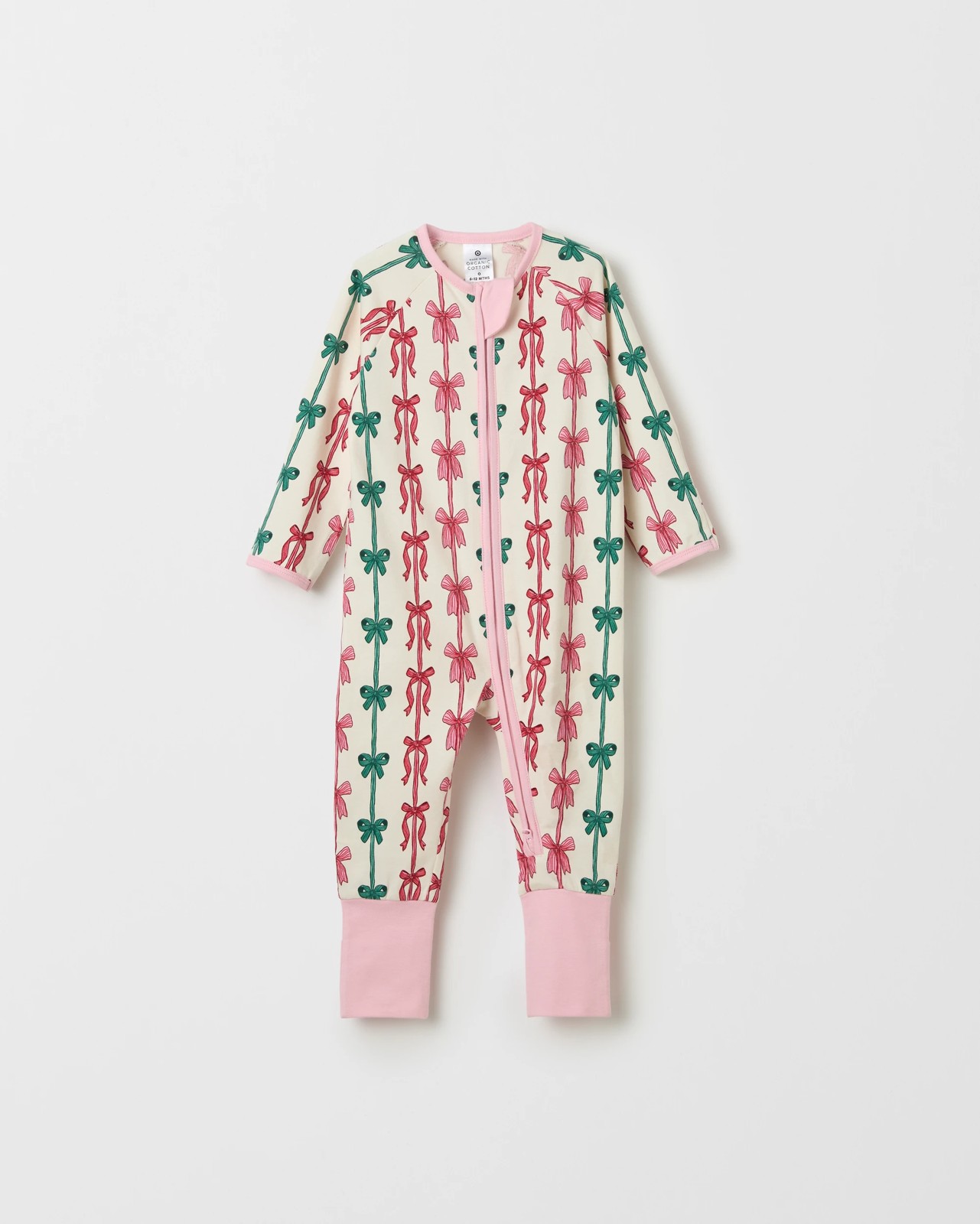Baby Organic Cotton Zip Front Footless Coverall - Multi Christmas Bows 4 of 5