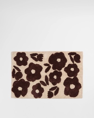 Jasmine Floral Bath Mat - Chocolate/Pebble