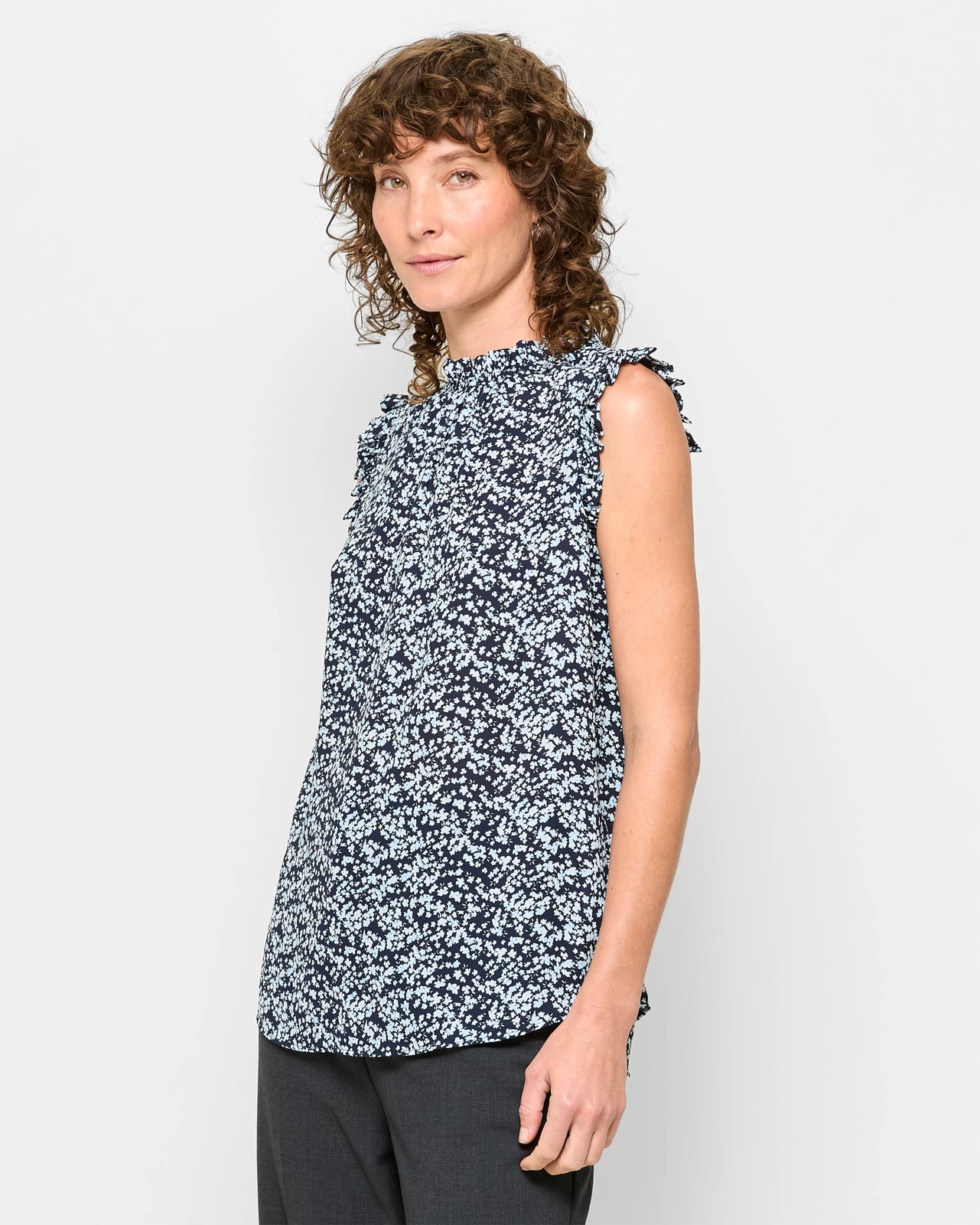 Sleeveless Ruffle Neck Tank Top - Preview 4 of 5