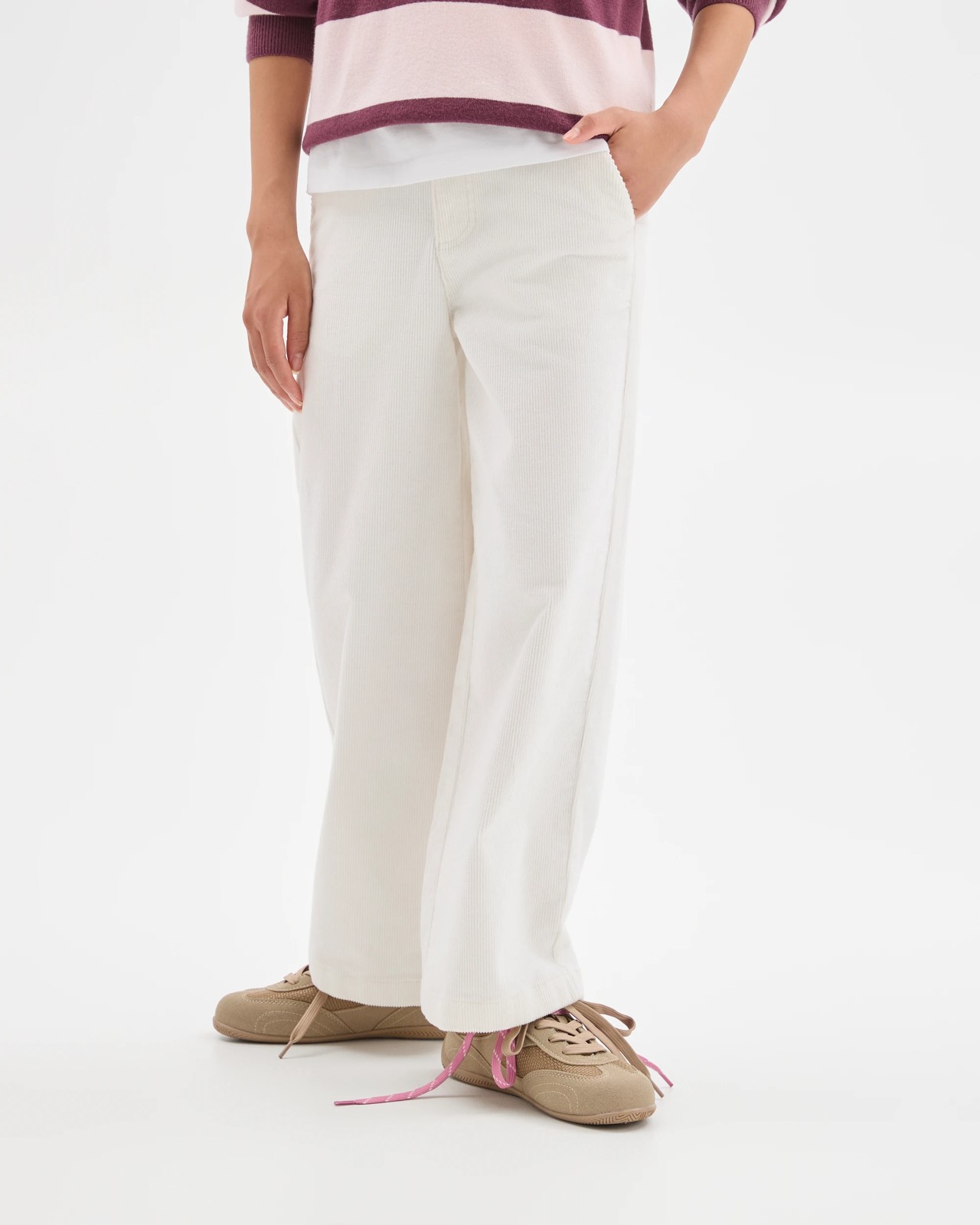 Wide Leg Corduroy Pants - Cream 2 of 6