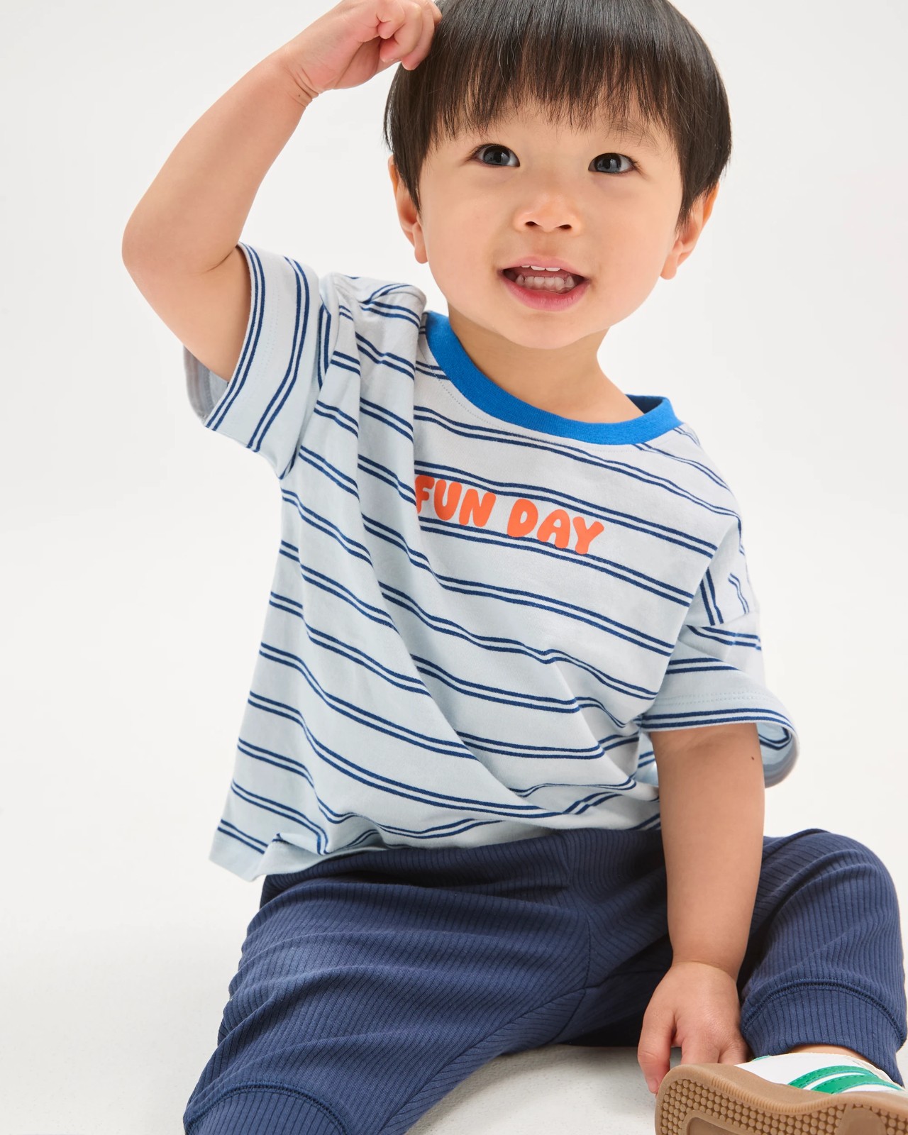 Baby Organic Cotton Placement Print Oversized T-Shirt - Fun Day Stripe Blue 2 of 5