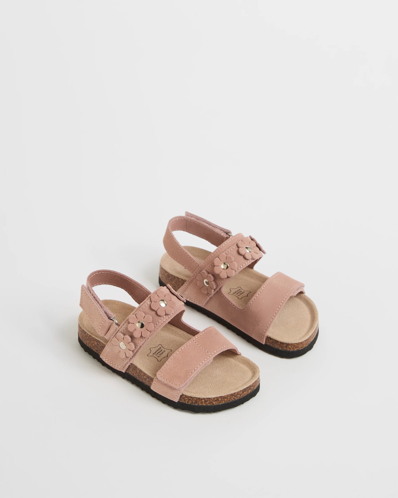 First Walker/Junior Suede Leather Flower Moulded Cork Sandals - Blush Suede 2 of 3
