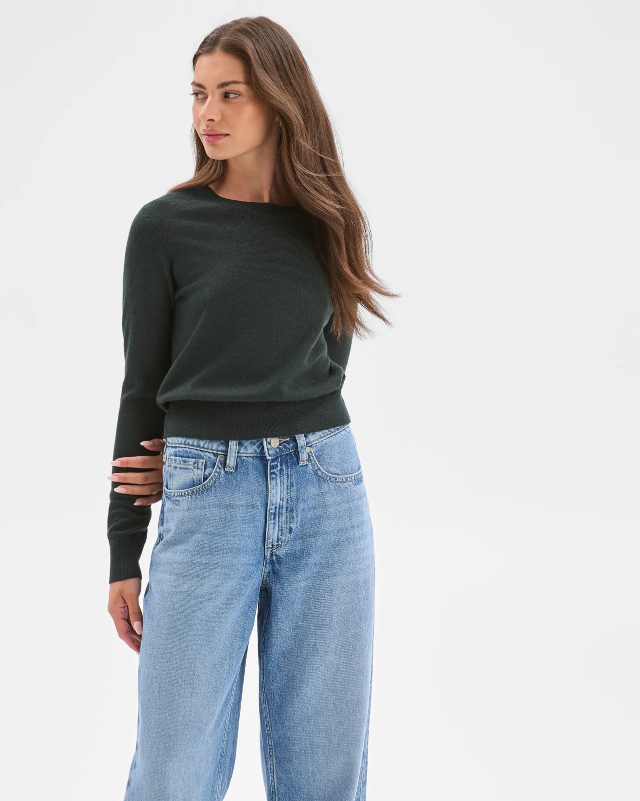 Petites Australian Merino Wool Crew Neck Sweater - Midnight Jade 2 of 6