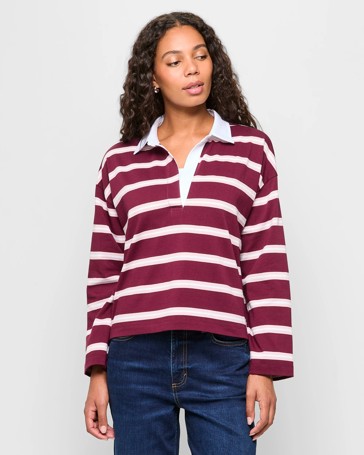 Australian Cotton Long Sleeve Stripe Polo Top