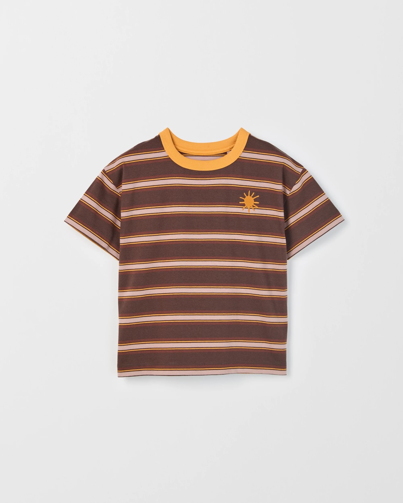 Australian Cotton Oversized Embroidered Stripe T-Shirt - Brown / Orange 6 of 6