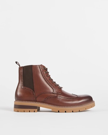 Brogue Genuine Leather Lace Up Chelsea Boots