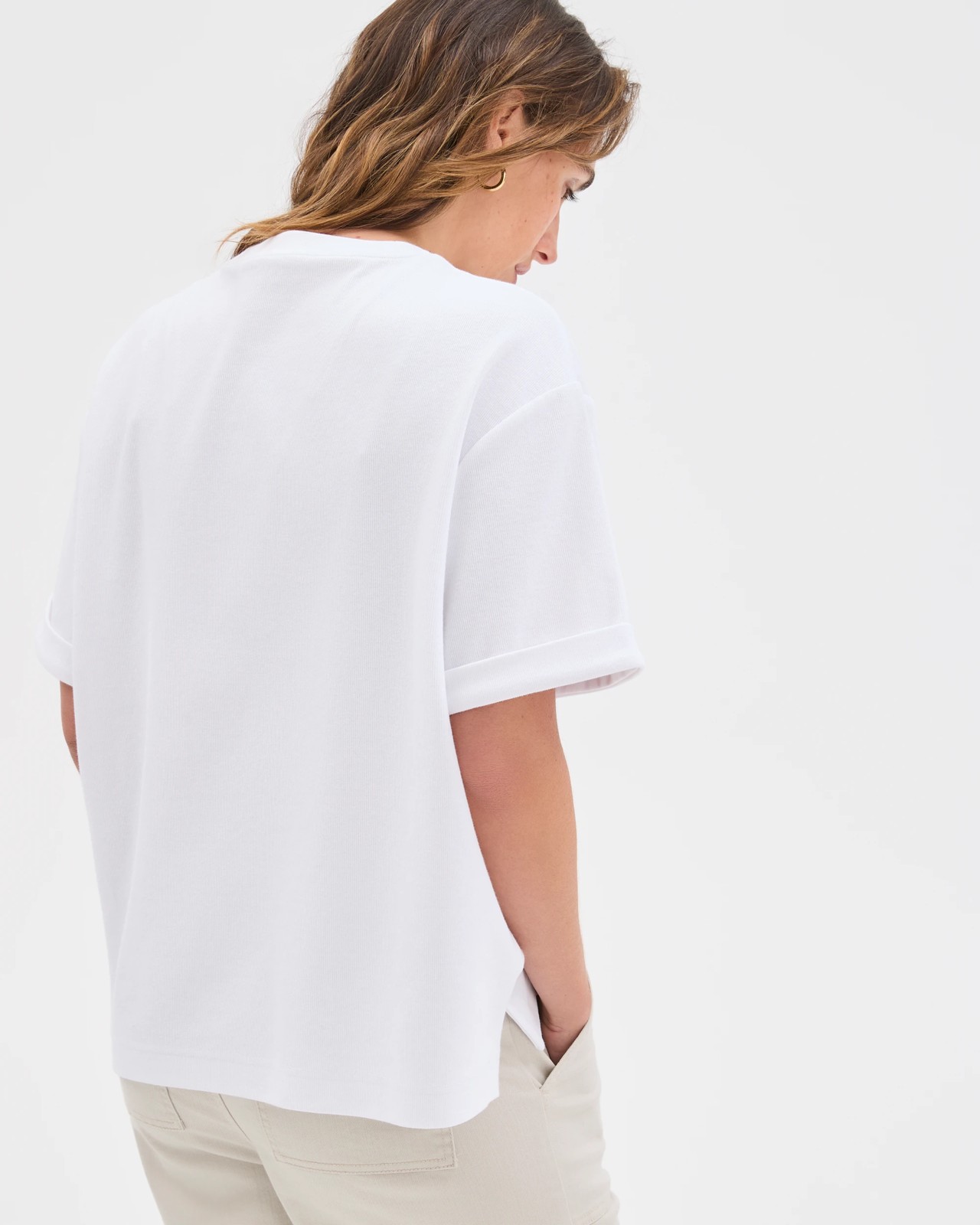 Turnback Cuff Boxy Rib T-Shirt - White 6 of 6