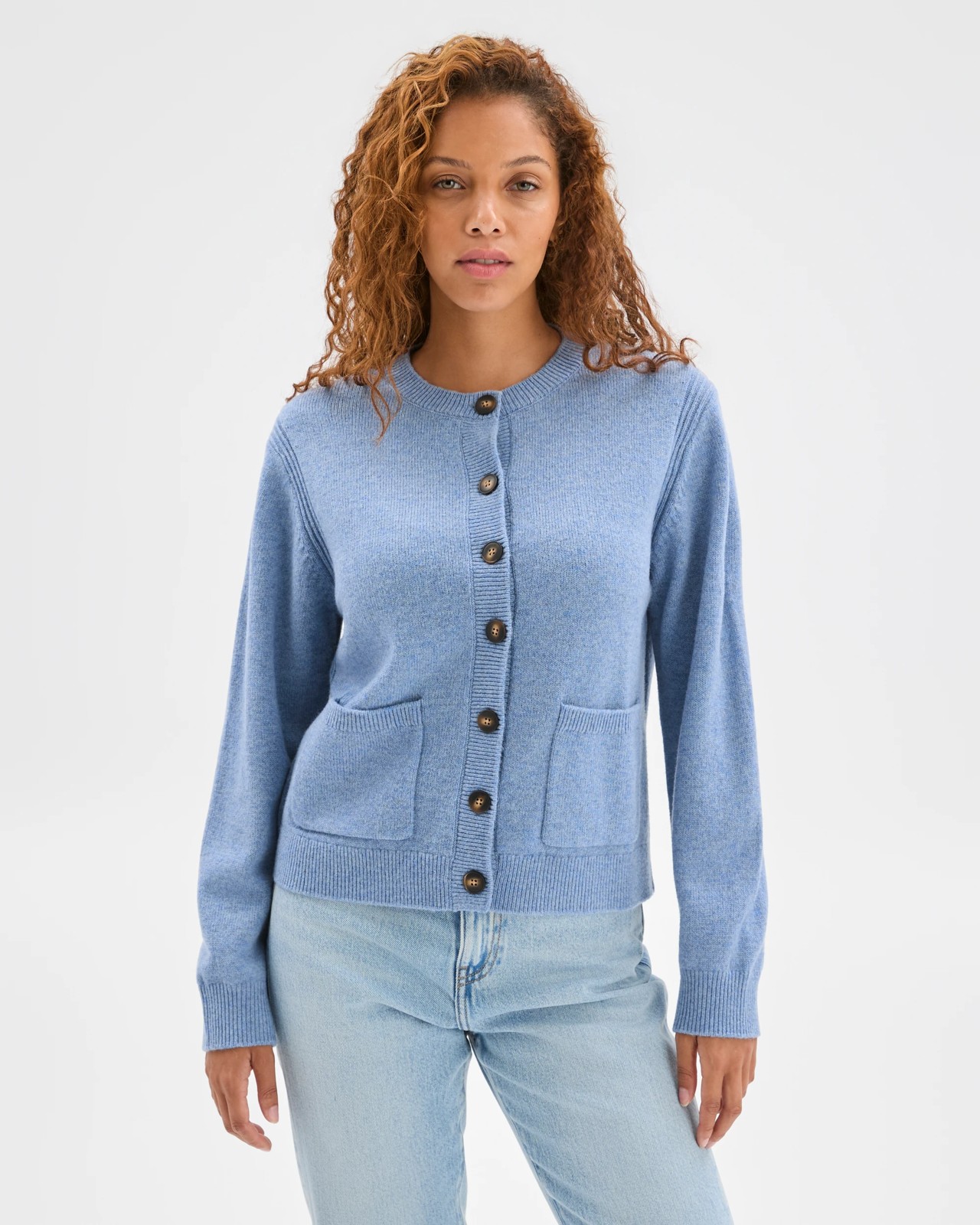 Lambswool Balloon Sleeve Cardigan - Mineral Mist 3 of 6