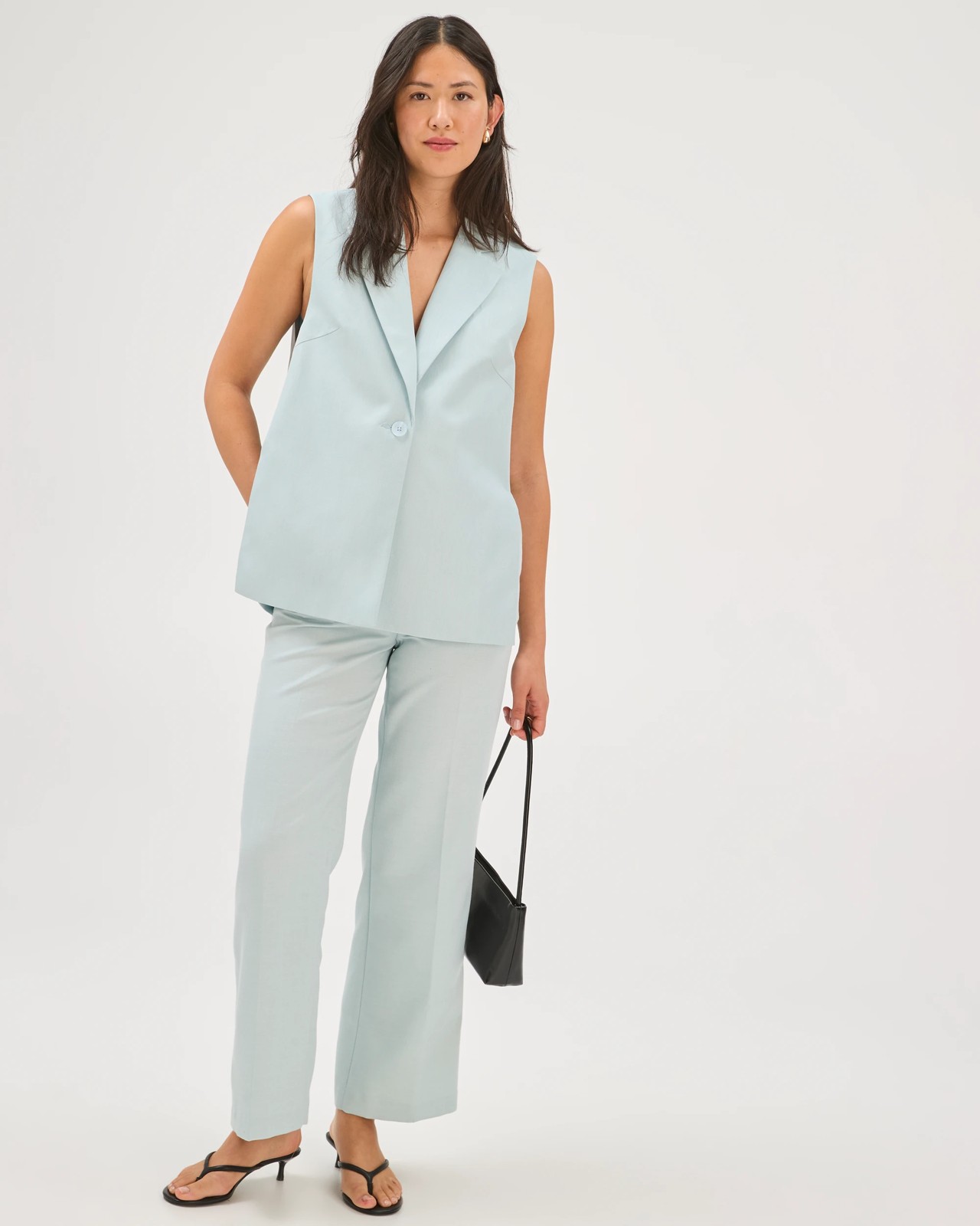 Preview Textured Tailoring Straight Leg Pants  - Dusty Blue 4 of 5