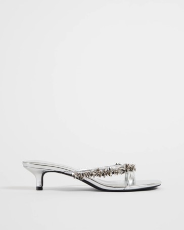 Penny Metal Tassel Trim Thong Low Heels