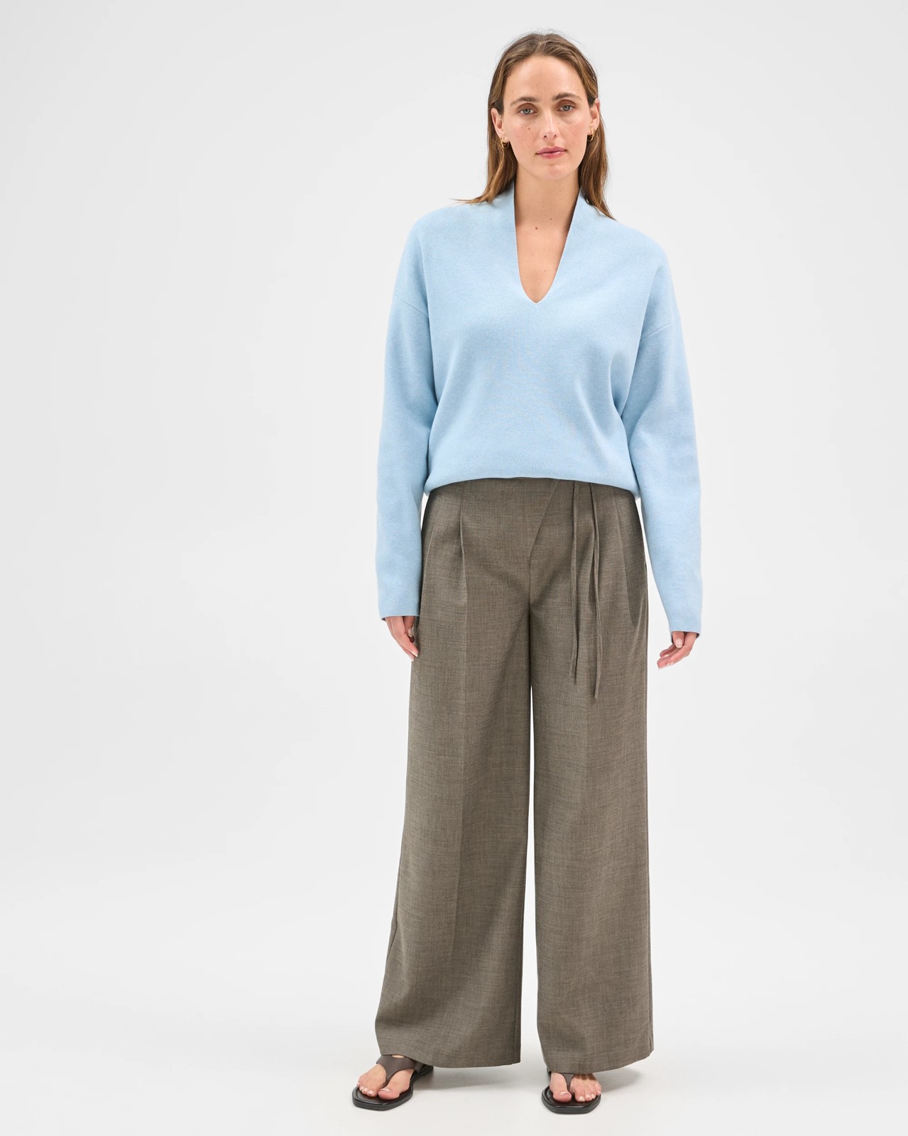 Preview Australian Cotton Blend Long Sleeve Deep V-Neck Jumper - Blue Mist 6 of 6