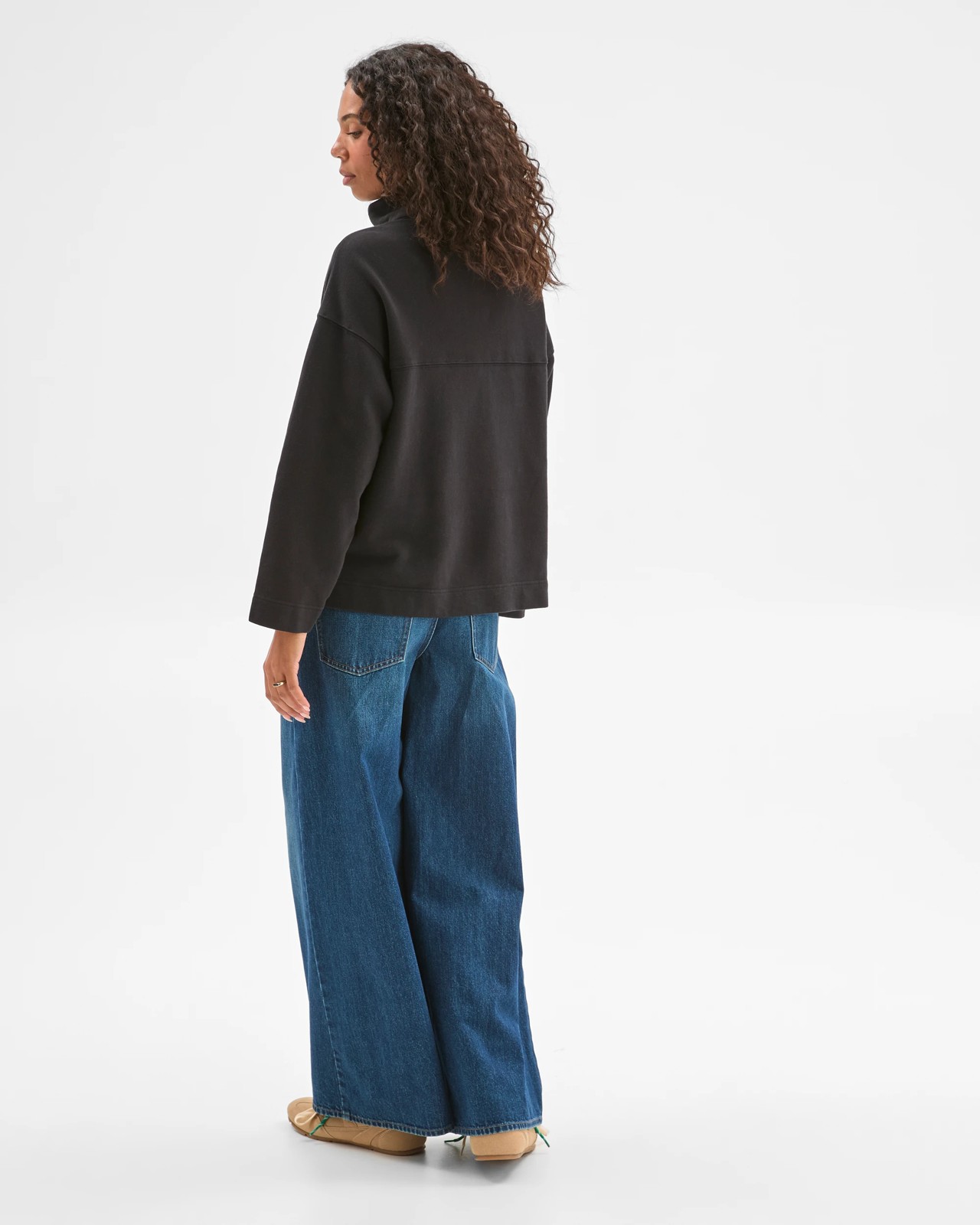Australian Cotton Funnel Neck Button Front Jumper - Washed Black 6 of 6