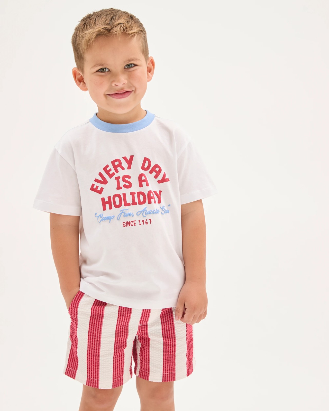 Australian Cotton Seersucker Volley Shorts - Red 3 of 5