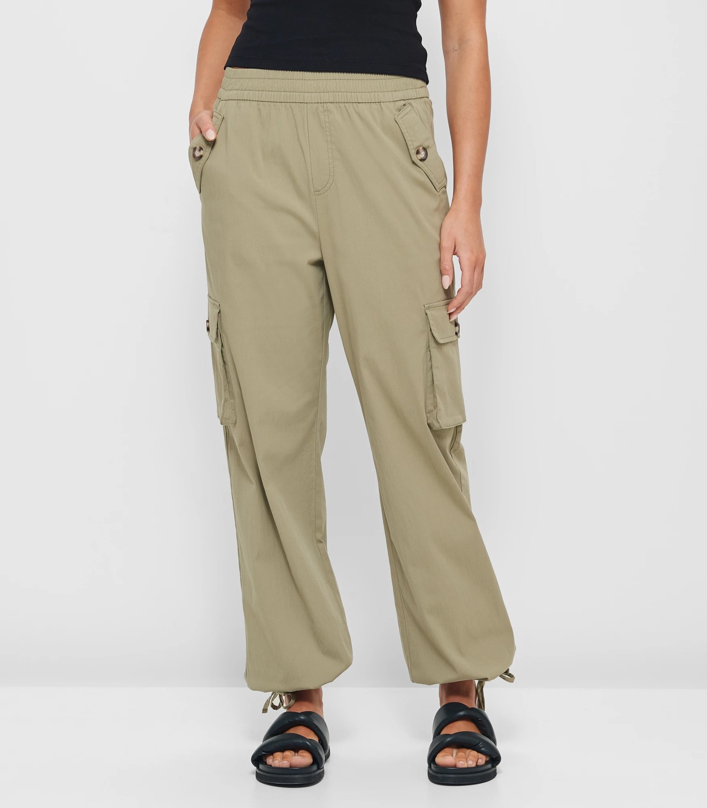 Elastic Waist Cargo Pants - Lily Loves - Khaki