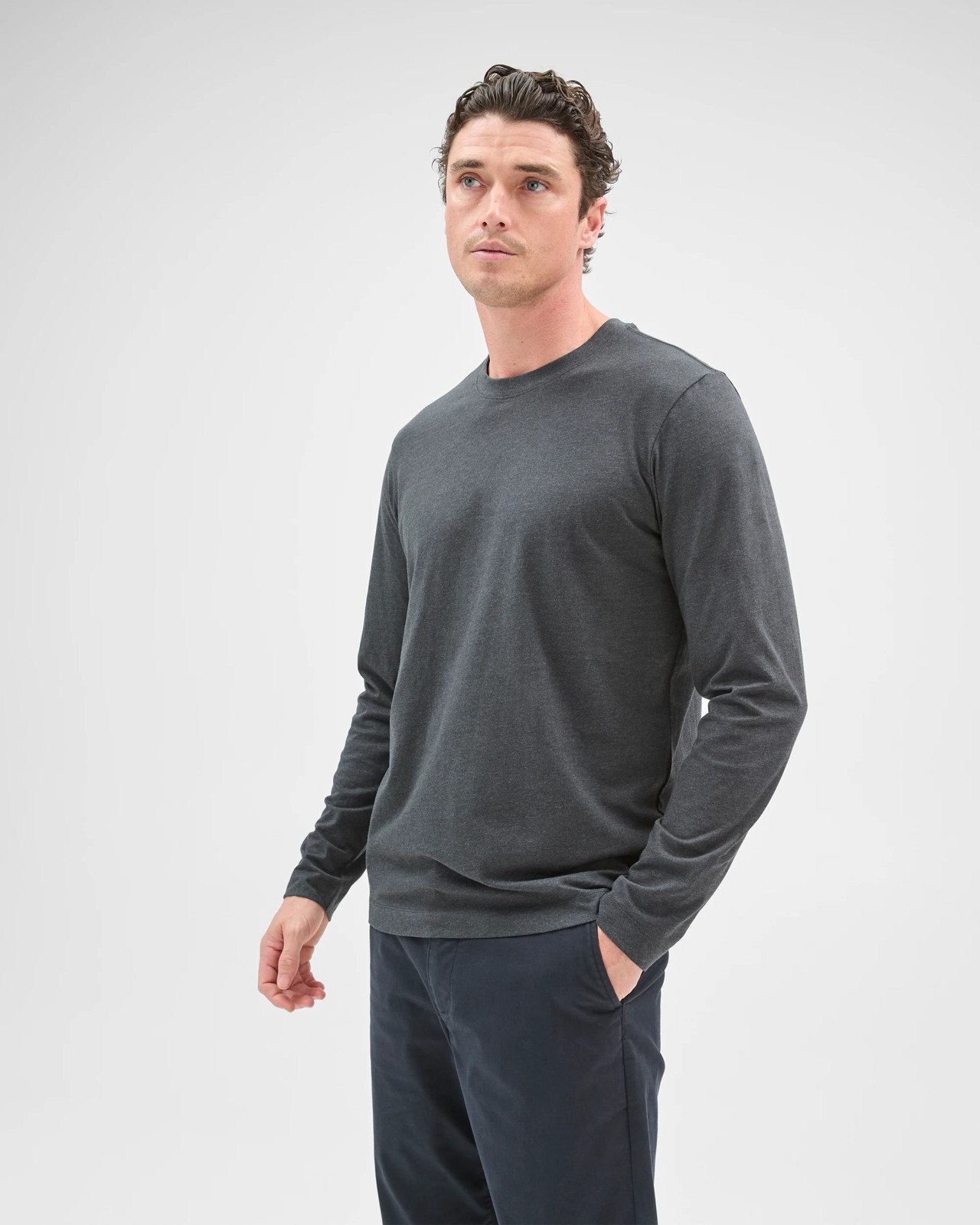 Australian Cotton Long Sleeve T-Shirt - Charcoal 3 of 5