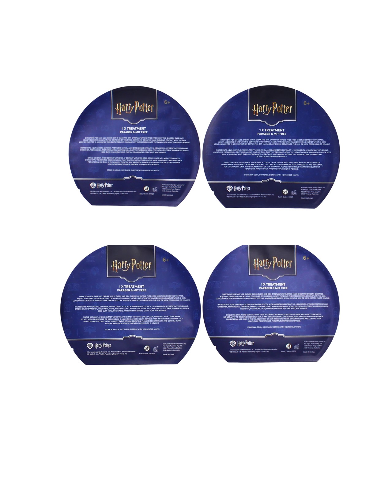 Harry Potter 4 Piece Face Sheet Mask Set 3 of 5