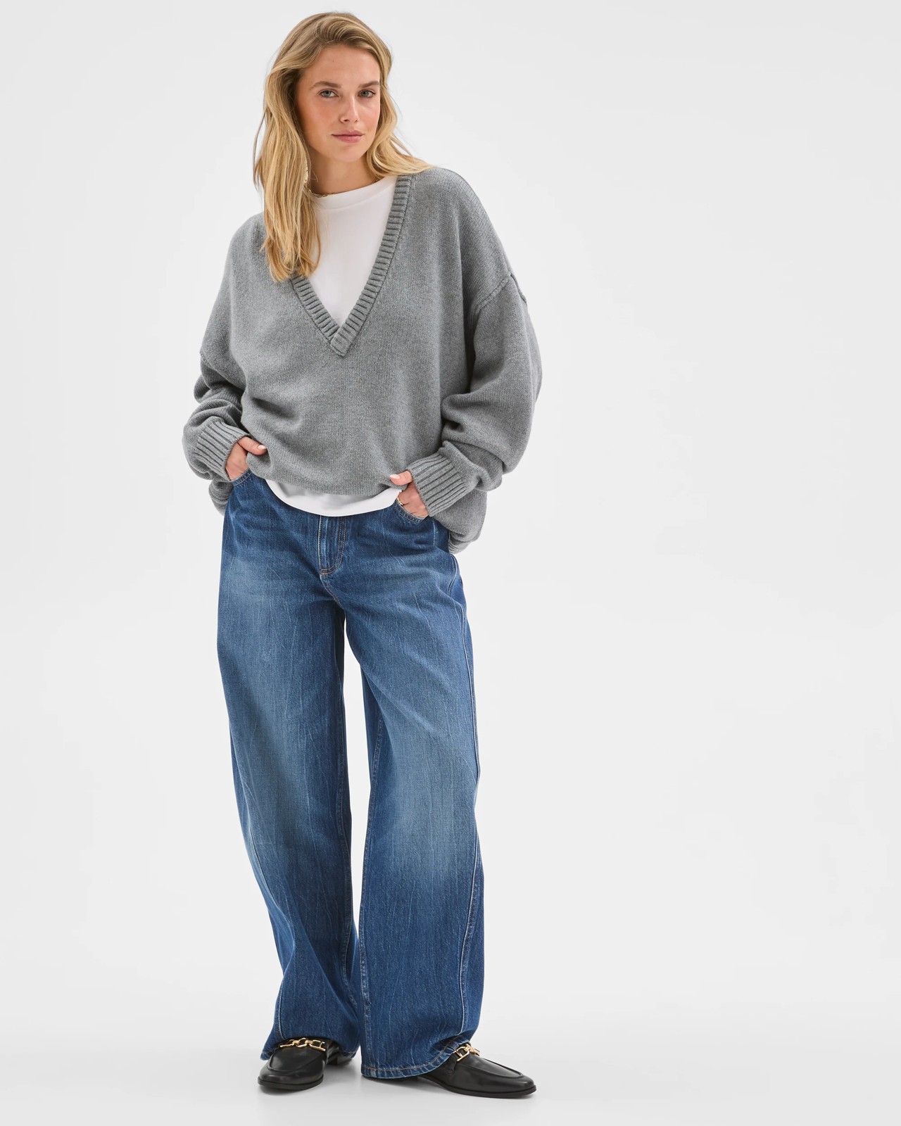 Lily Loves Australian Cotton Blend Deep V-Neck Jumper - Grey Marle 2 of 5